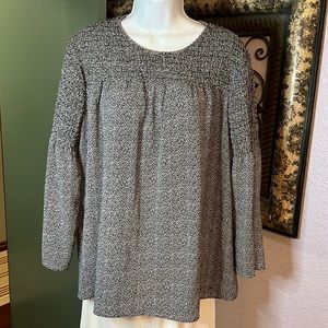 Designer Michael Kors Blue Floral/ smocking/ statement sleeve blouse Sz L